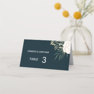 Minimalistische Navy Weiße Blumen Hochzeitsplatzka Platzkarte