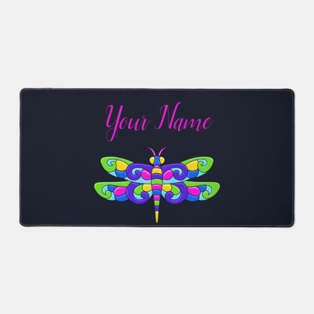 Minimalistische Neon Dragonfly Bold Vibranly Schreibtischunterlage (Vorderseite)