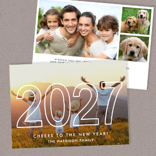Minimalistische Neujahrs-Fotocollage 2027 Feiertagskarte