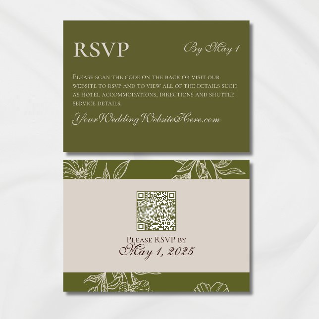 Minimalistische neutrale, moderne Olive Green Wedd RSVP Karte (Modern Elegant Mousse Brown Wedding Suite Theme with options to personalize for your special day.)