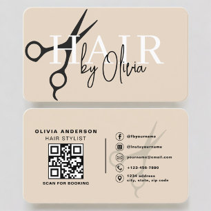 Minimalistische neutrale Schere Friseur QR-Code Visitenkarte