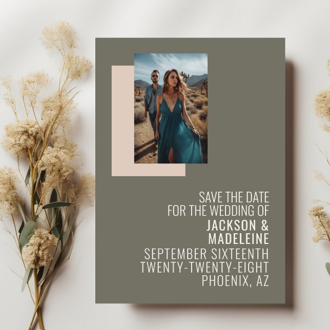 Minimalistische neutrale Typografie Foto Frame Wed Save The Date (Von Creator hochgeladen)