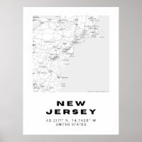 Minimalistische New Jersey Karte - Schwarz/Weiß