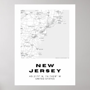 Minimalistische New Jersey Karte - Schwarz/Weiß Poster