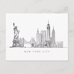 Minimalistische New Yorker Skyline-Linienkunst Postkarte