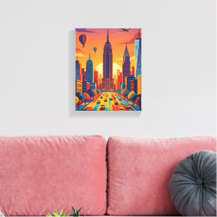 Minimalistische New Yorker Skyline Retro-Reiseplak Leinwanddruck