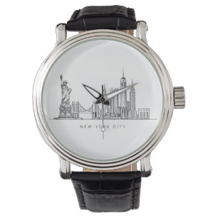 Minimalistische New Yorker Stadt-Skyline-Linienkun Armbanduhr
