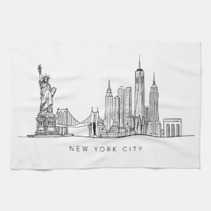 Minimalistische New Yorker Stadt-Skyline-Linienkun Geschirrtuch