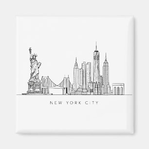 Minimalistische New Yorker Stadt-Skyline-Linienkun Magnet