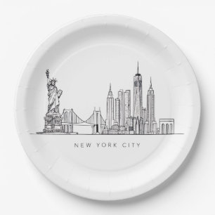Minimalistische New Yorker Stadt-Skyline-Linienkun Pappteller