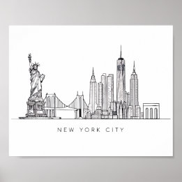 Minimalistische New Yorker Stadt-Skyline-Linienkun Poster