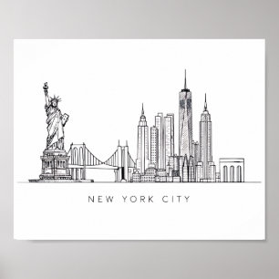 Minimalistische New Yorker Stadt-Skyline-Linienkun Poster