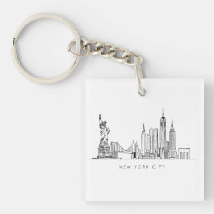 Minimalistische New Yorker Stadt-Skyline-Linienkun Schlüsselanhänger