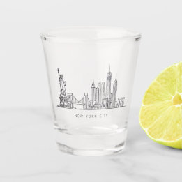 Minimalistische New Yorker Stadt-Skyline-Linienkun Schnapsglas