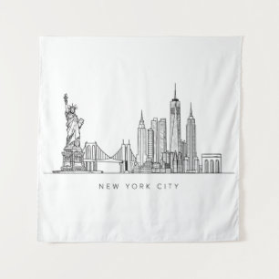 Minimalistische New Yorker Stadt-Skyline-Linienkun Wandteppich