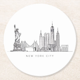 Minimalistische New Yorker Stadtansicht Linienkuns Runder Pappuntersetzer