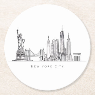 Minimalistische New Yorker Stadtansicht Linienkuns Runder Pappuntersetzer