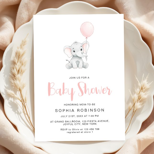 Minimalistische Niedliche Elephant Girl Babydusche Einladung (Von Creator hochgeladen)
