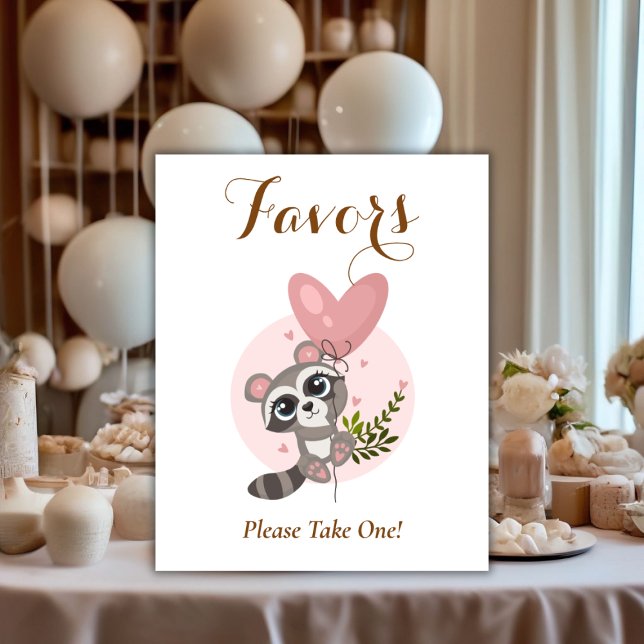 Minimalistische Niedliche Raccoon Baby Duschfavori Poster (Minimalist Cute Raccoon Baby Shower Favors Poster)