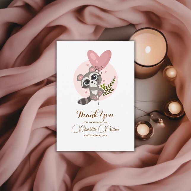 Minimalistische Niedliche Raccoon Babydusche Dankeskarte (Minimalist Cute Raccoon Baby Shower Thank You Card)