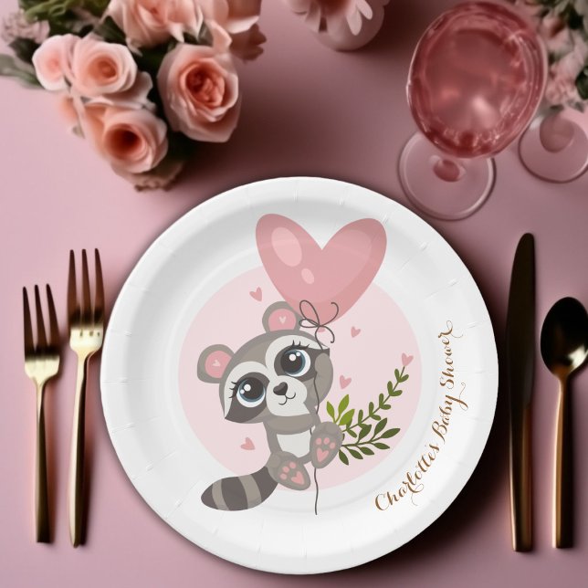 Minimalistische Niedliche Raccoon Babydusche Pappteller (Raccoon Baby Shower Paper Plates)