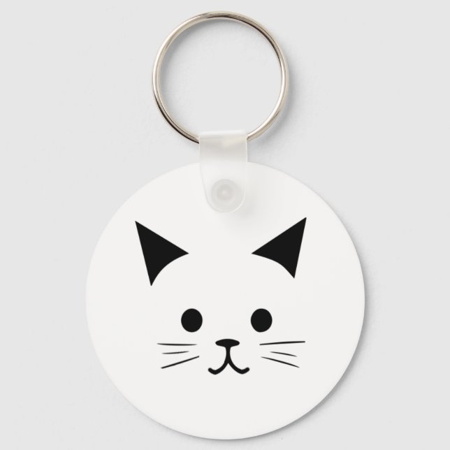 Minimalistische Niedliche Schwarz-Weiß-Cartoon-Kat Schlüsselanhänger (Vorderseite)
