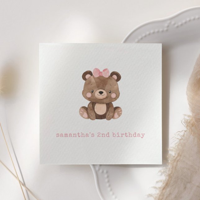 Minimalistische Niedliche Woodland Pink Bär Geburt Serviette (Von Creator hochgeladen)