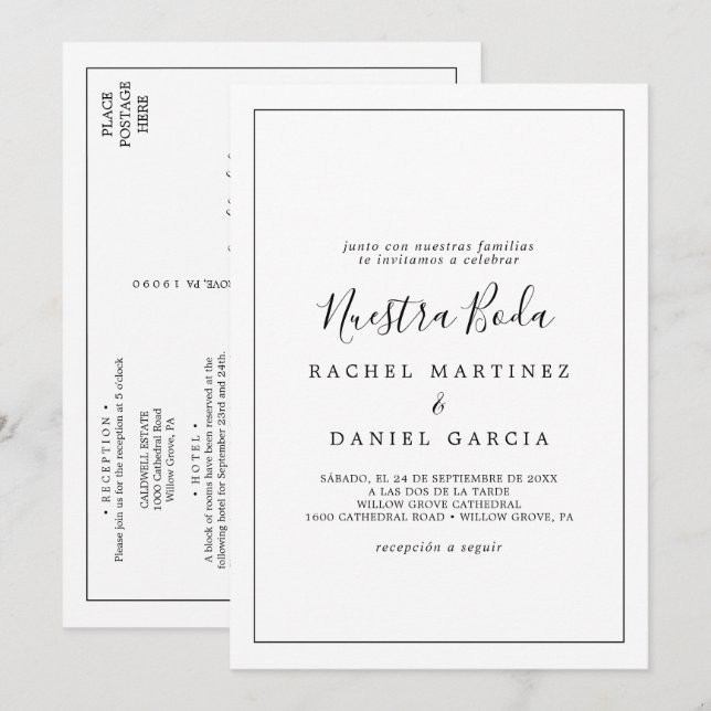 Minimalistische Nuestra Boda Einladung (Vorne/Hinten)