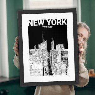 Minimalistische NYC-Skyline Schwarz-Weiß-Skizze Poster