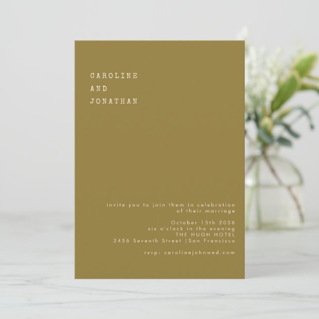 Minimalistische Ochre-Schriftenschrift Typografy W Einladung (Stehend Vorderseite)