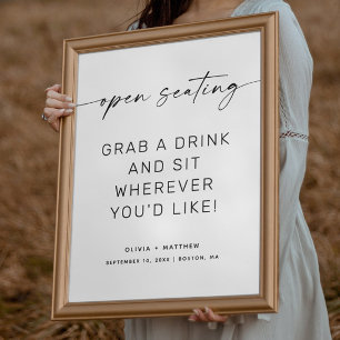 Minimalistische offene Sitzordnung Hochzeitsschild Poster