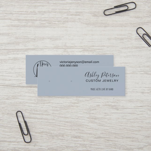 Minimalistische Ohrring-Anzeige für staubblauen Sc Mini Visitenkarte (Vorderseite/Rückseite Beispiel)