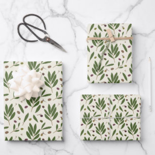 Minimalistische Öle und Branchen - nahtlos. Geschenkpapier Set