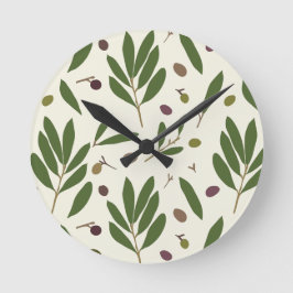 Minimalistische Öle und Branchen - nahtlos. Runde Wanduhr