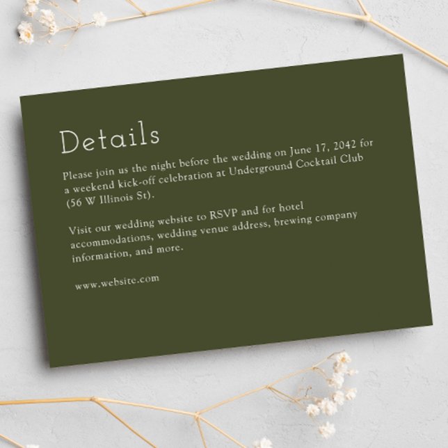 Minimalistische Olive Green Wedding Begleitkarte (Von Creator hochgeladen)