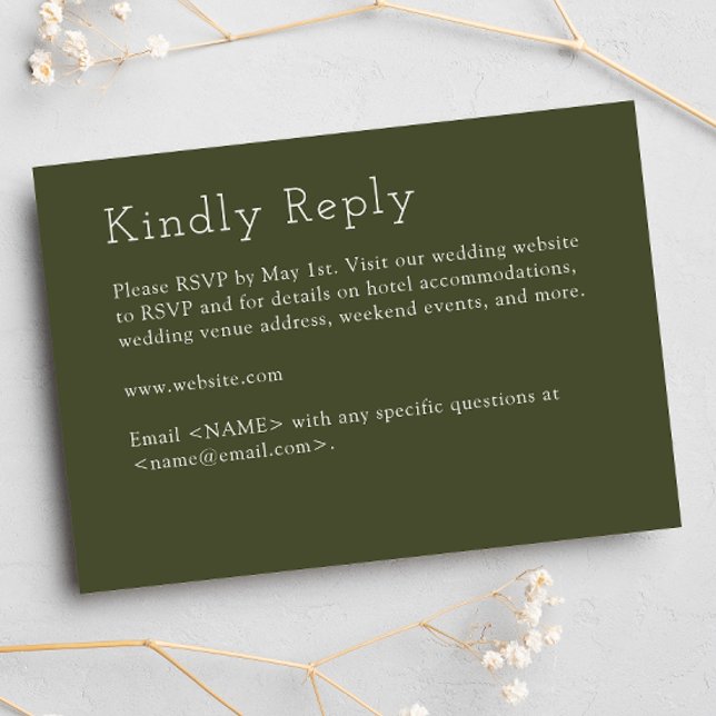Minimalistische Olive Green Wedding RSVP Karte (Von Creator hochgeladen)