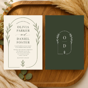 Minimalistische Oliven-Grüne Boho-Bogen-Hochzeit Einladung