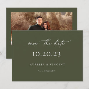 Minimalistische Olivenölgrüne Hochzeit rettet das Save The Date