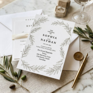 Minimalistische Olivenzweig-Hochzeitseinladung Einladung