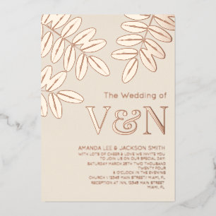 Minimalistische Olivenzweige Roségold Beige Hochze Folieneinladung