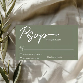 Minimalistische olivgrüne Hochzeits-RSVP-Karte Vor RSVP Karte