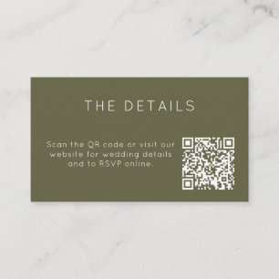 Minimalistische olivgrüne Hochzeits-RSVP-Online-QR Begleitkarte
