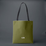 Minimalistische, olivgrüne Markierungen Tasche<br><div class="desc">Minimalistische elegante,  moderne Olivmoos,  grün und weiß Custom Monogramm Initialen Name personalisierte solide schlichte Farbe Tote Beutel</div>