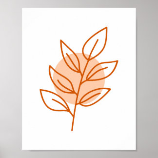Minimalistische Orange Blätter Art Poster