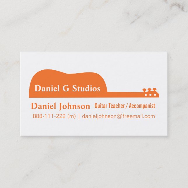 Minimalistische Orange Gitarre Silhouette Musiker Visitenkarte (Vorderseite)
