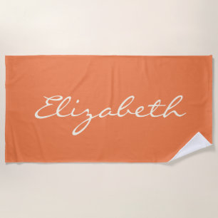 Minimalistische orange handgeschriebene Schrift Na Strandtuch