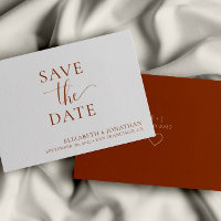 Minimalistische Orange-Hochzeit speichert die Datu