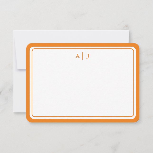 Minimalistische Orange Monogram Round Border Mitteilungskarte (Vorderseite)