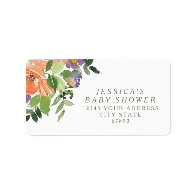 Minimalistische Orangefarbene Blütendusche Adressaufkleber (Vorne)