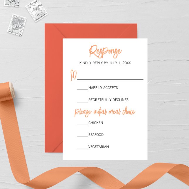 Minimalistische Orangefarbene Hochzeit RSVP Karte (Von Creator hochgeladen)